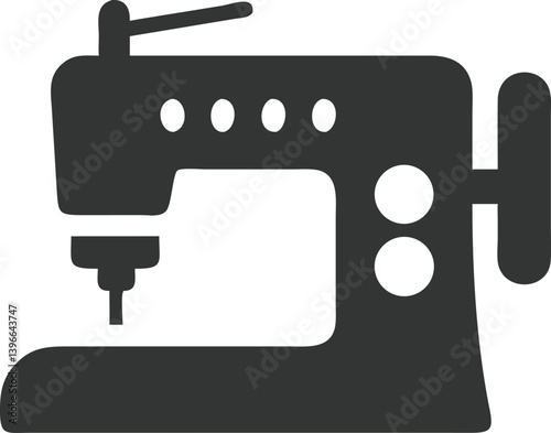 Sewing Machine Icon, Tailoring Equipment, Silhouette Symbol on Transparent Background