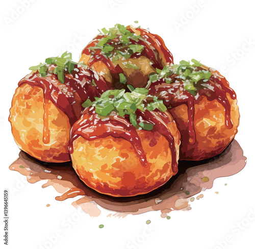 水彩で描いたたこ焼きのイラスト　生成AI