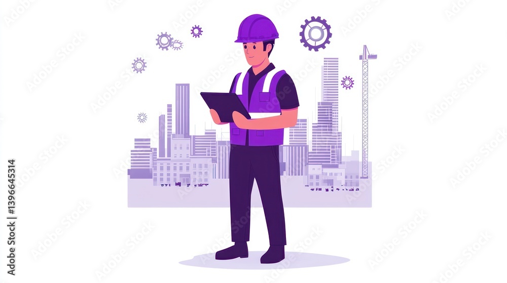 Construction Engineer Using Tablet in City Construction Engineer Using Tablet in City