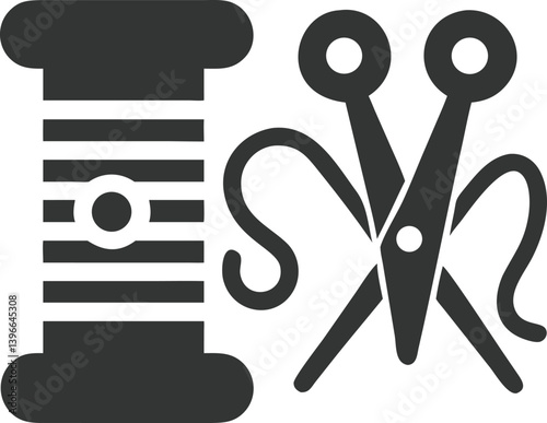 Spool of Thread with Scissors and Ribbon Silhouette on a Transparent Background
