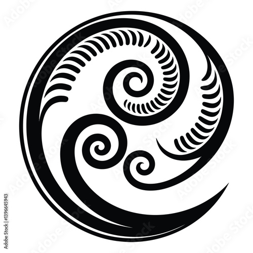 Maori Koru Line Art, Silhouette, Vector, Icon, Logo, White Background.