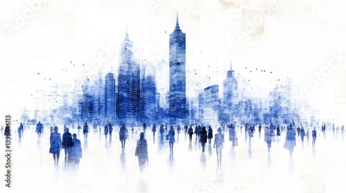 Obraz na płótnie Thriving Business: Modern Cityscape with Skyscrapers and Professionals, Financial Imagery and Cool Blues Conveying Innovation and Growth w salonie