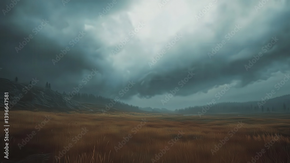 Dramatic Storm Clouds Over a Flat Autumn Field Dramatic Storm Clouds Over a Flat Autumn Field