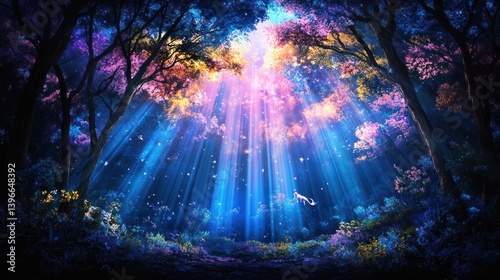 Obraz na płótnie Enchanted Forest: A Magical Landscape of Whimsical Creatures and Vibrant Colors Transporting You to a World of Adventure and Possibility w salonie