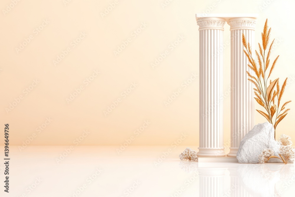 Antique Columns and Statues as Background for Product Presentation on White Background