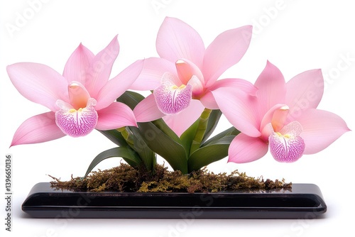 Lush Pink Orchids: Stunning Floral Banner with Orchidaceae in Panoramic View on White Background
