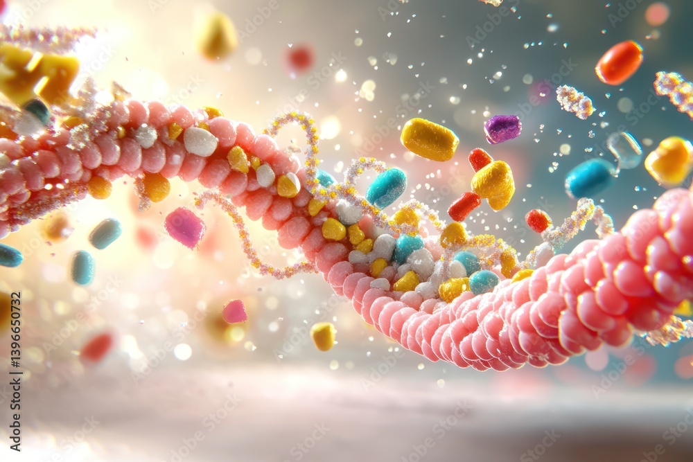 Biotechnology Bioinformatics Concept: DNA and Protein Letter Background with DNA and Protein Sequence - 3D Render