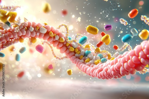 Obraz na płótnie Biotechnology Bioinformatics Concept: DNA and Protein Letter Background with DNA and Protein Sequence - 3D Render w salonie