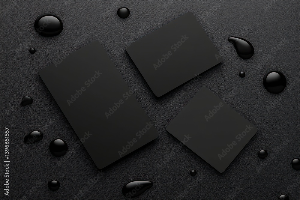 Branding Business Cards Mockup on Black Soundproof Foam Background with Deep Shadows - Real Photo Blank Isolated for Design Placement