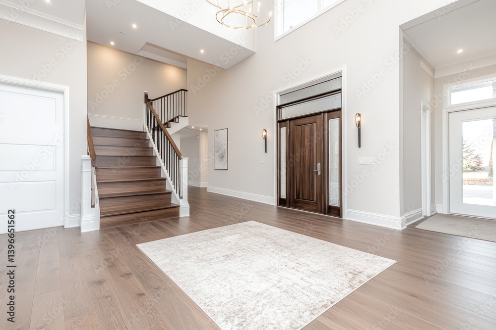 Inviting Entry Foyer with Bright White Walls, Light Hardwood Flooring, Dark Walnut Front Door, and Coat Rack Hooks for a Welcoming Interior