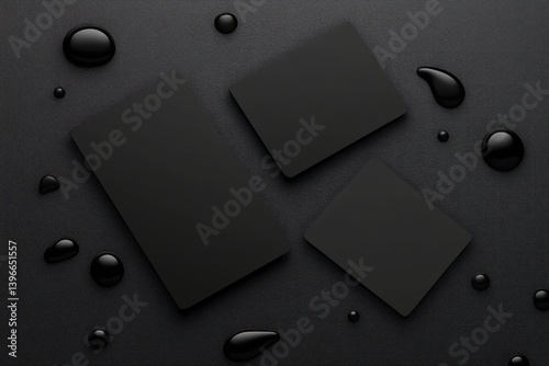 Branding Business Cards Mockup on Black Soundproof Foam Background with Deep Shadows - Real Photo Blank Isolated for Design Placement