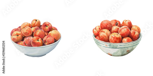 bowl of peaches watercolor vector illustration