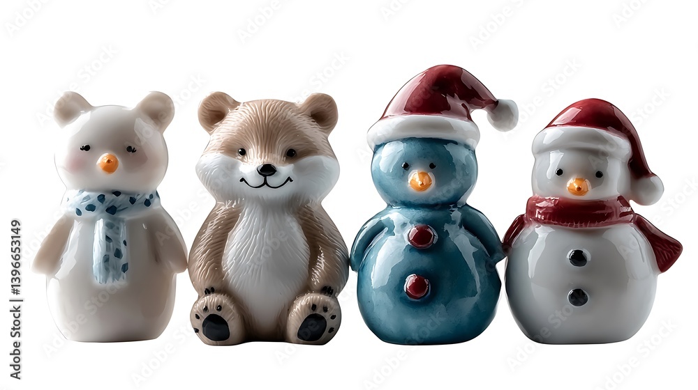 Cute Ceramic Winter Animals Snowmen Figurines. Cute Ceramic Winter Animals Snowmen Figurines.