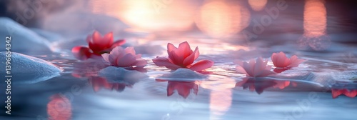 Abstract floral arrangement with pink flowers in a soft dreamy setting.