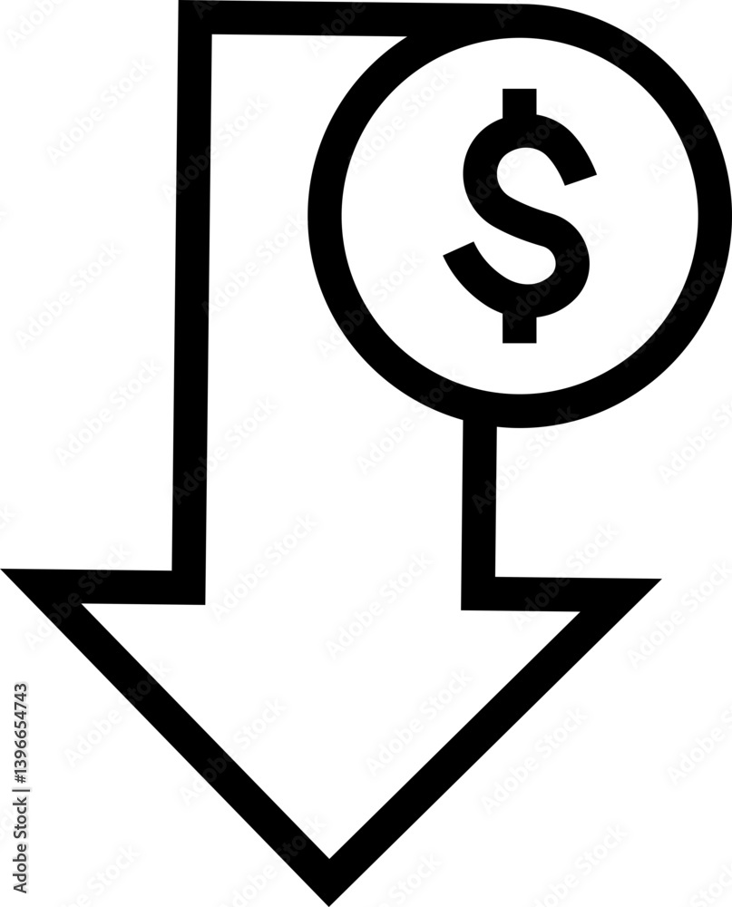 Decrease icon in Line. isolated on transparent background Decrease icon in Line. isolated on transparent background
