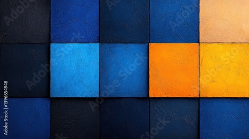 Obraz na płótnie Abstract Rough Colorful Blue Orange Art Painting Texture with Oil Brushstroke and Square Geometric Print w salonie