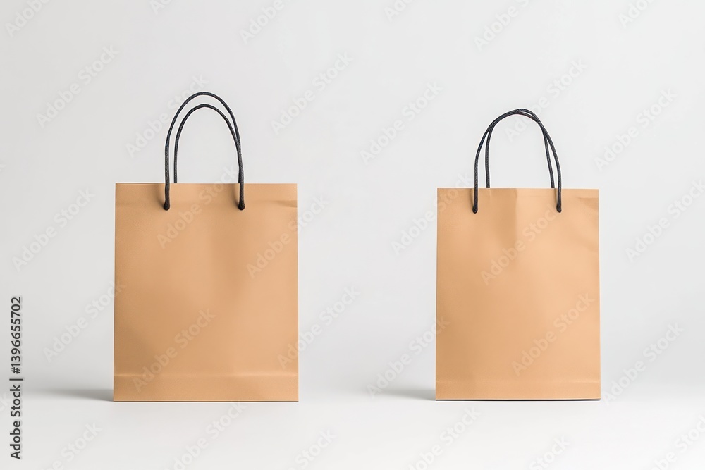 Craft Brown Paper Bag with Handle - Vector Mockup for Shopping Package. Front View Icon for Merchandising Design Collection. Retail Reusable Branding Merchandise Illustration.