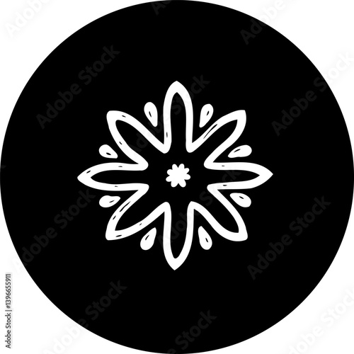 Stylized floral emblem against stark background, abstract botanical design, minimalist graphic
