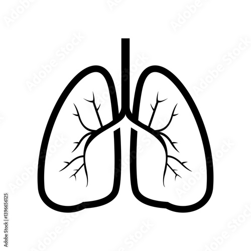 simple flat icon of human lungs. black silhouette illustration isolated on white background, perfect for medical, health, respiratory system, and anatomy concepts