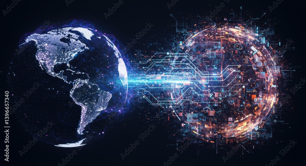 Obraz premium Global Digital Network Connection Futuristic Data Sphere Technology