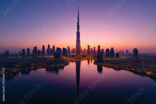Obraz na płótnie Dubai, UAE: Panoramic view of the new canal and downtown skyscrapers w salonie
