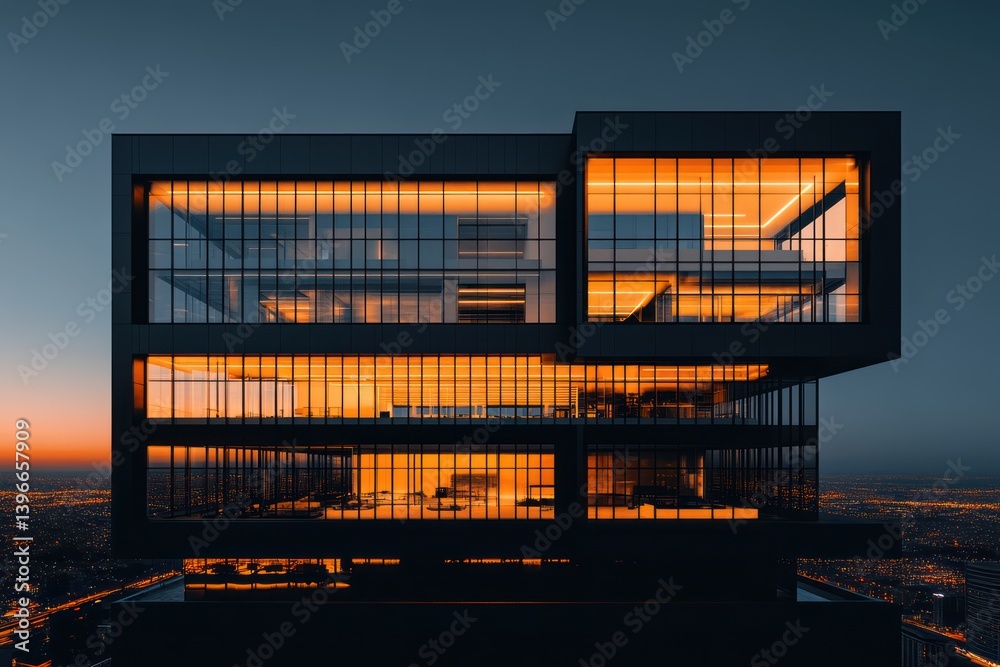 KAFD Buildings in Riyadh, Saudi Arabia glowing during the Blue Hour