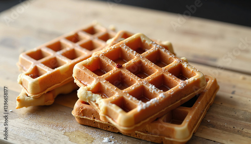 Delicious Liege Waffles Stacked on a Wooden Surface  