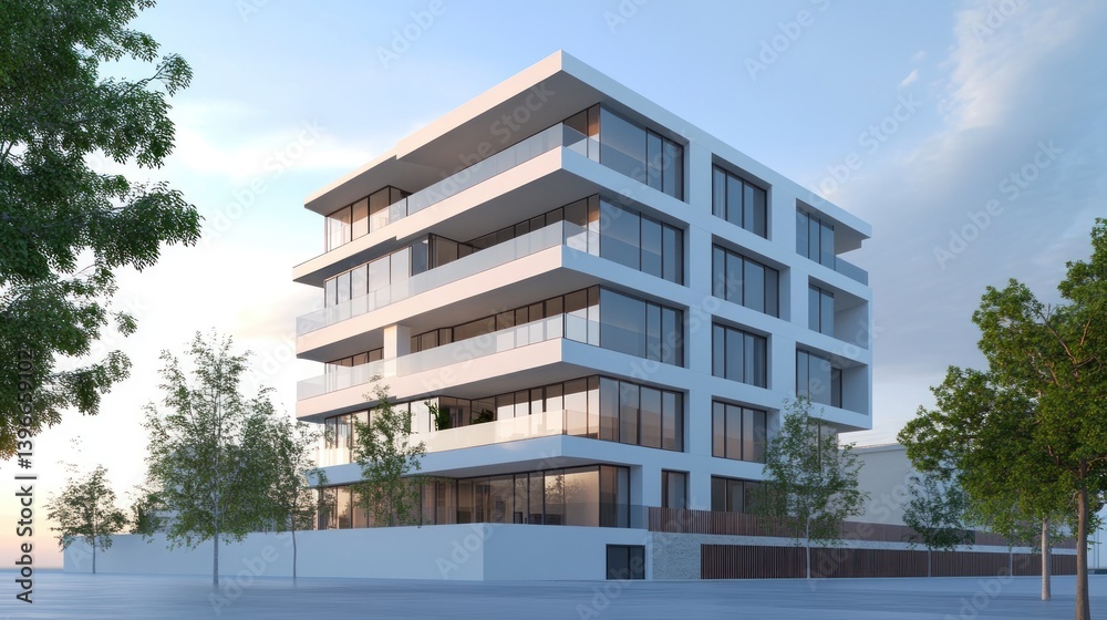Obraz premium Modern Apartment Building Architectural Design Rendering