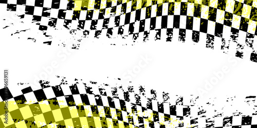 Vector automotive banners template. Grunge tire tracks backgrounds for landscape poster, digital banner, flyer, booklet, brochure and web design. Editable graphic image in black, orange