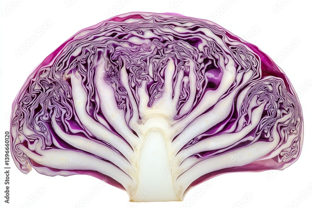 Obraz premium Close-up of Cut Red Cabbage Reveals Striking Purple and White Layers