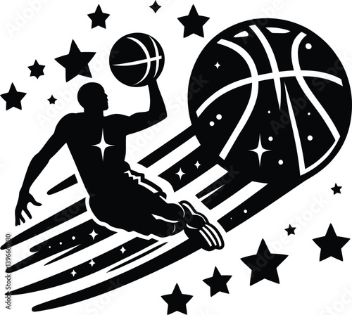 Dunking basketball silhouette illustration