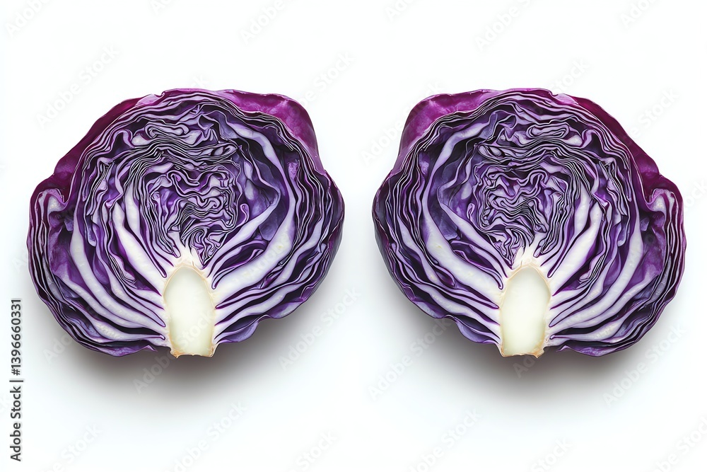Obraz premium Halved Red Cabbage Freshness Isolated on White Background for Healthy Eating