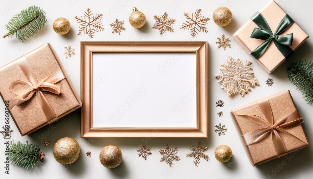 Obraz premium christmas frame with gift box and decorations