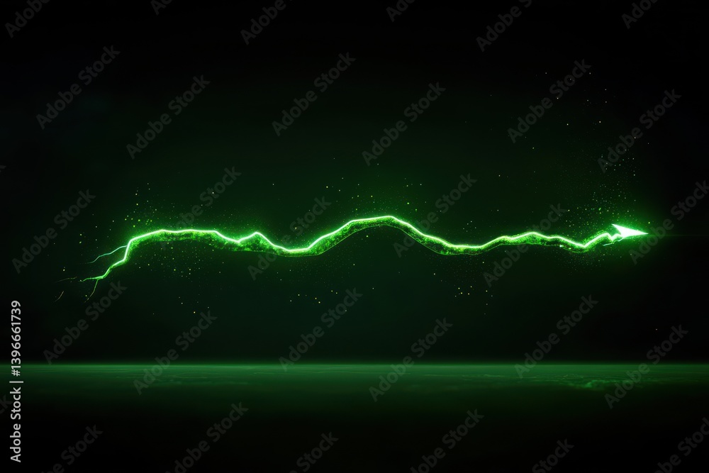 Set of Vector Realistic Illustrations of Green Lightning Electric Strikes, Thunderbolt Discharges, and Magic Sparking Electric Impact Effects Isolated on Background