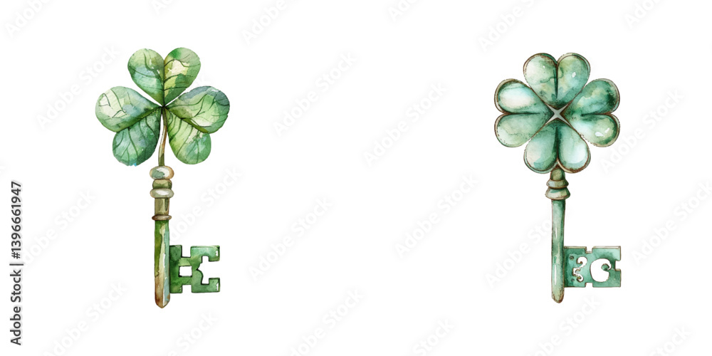 Fototapeta premium clover key watercolor vector illustration