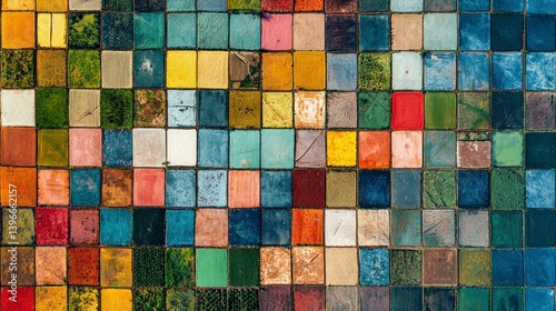 Vibrant Patchwork Tiles in Sustainable Design Featuring a Variety of Textures and Colors for Realistic Photography Projects