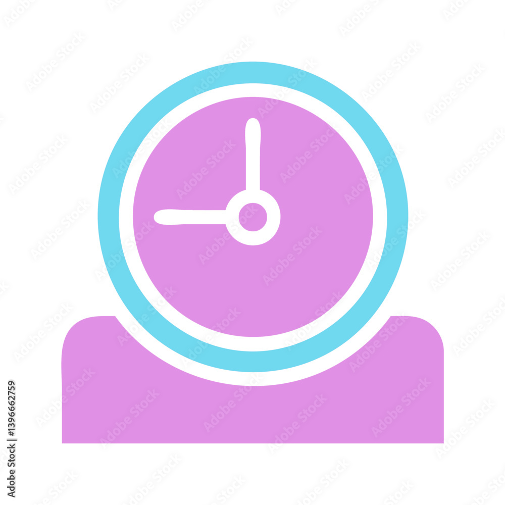 Clock Illustration in Pale Violet and Aqua Clock Illustration in Pale Violet and Aqua