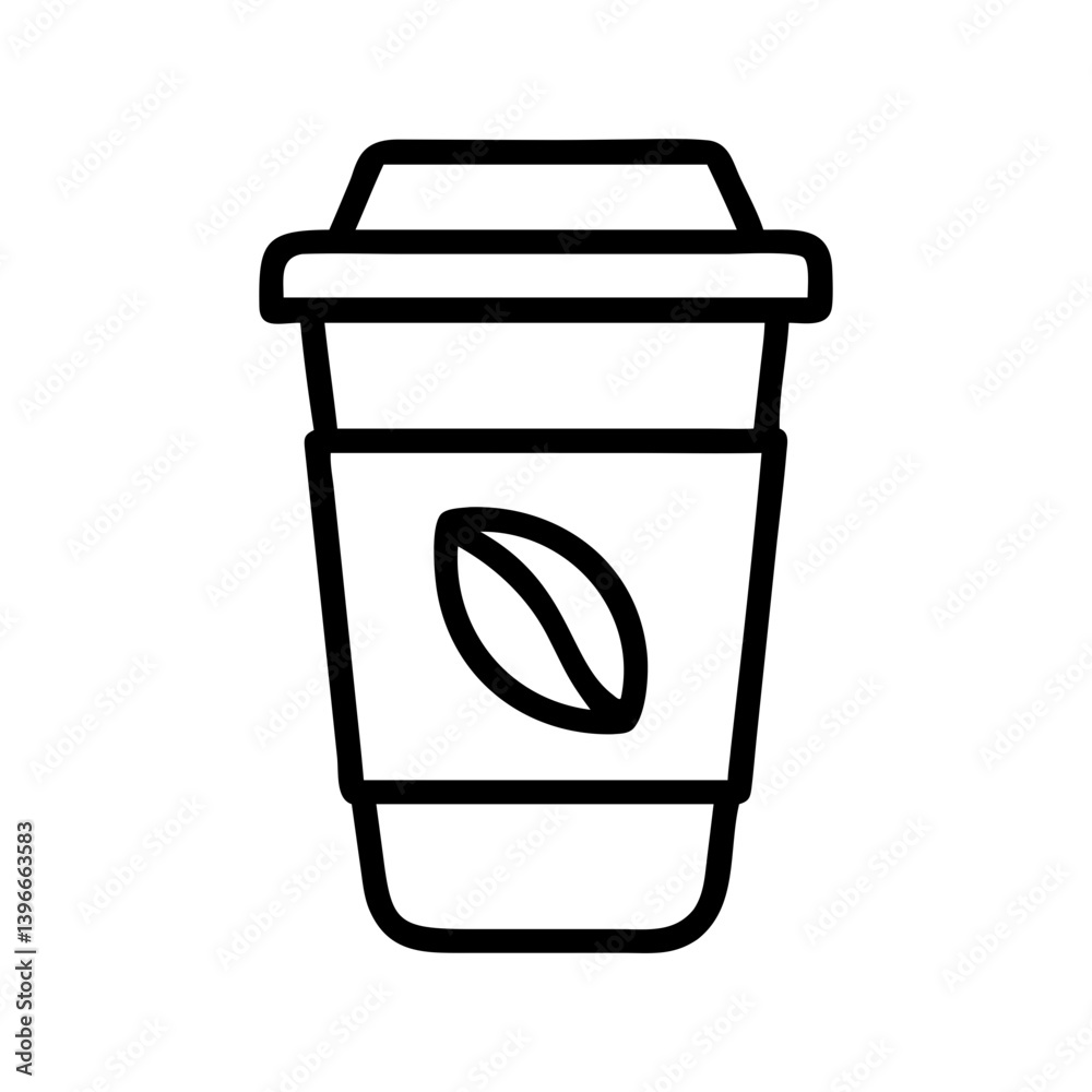 Black outline of a disposable coffee cup with a coffee bean symbol Black outline of a disposable coffee cup with a coffee bean symbol