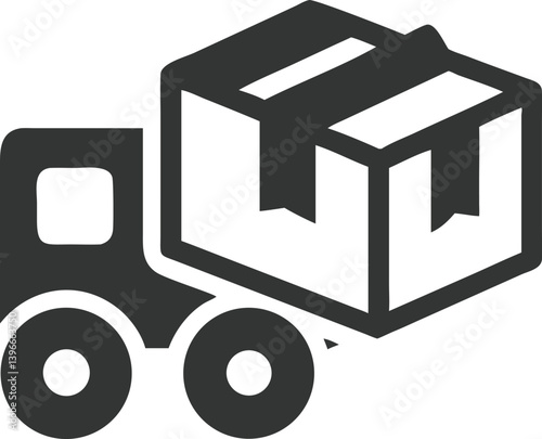Dark Gray Truck Carrying Package Icon on Transparent Background Minimalist Design