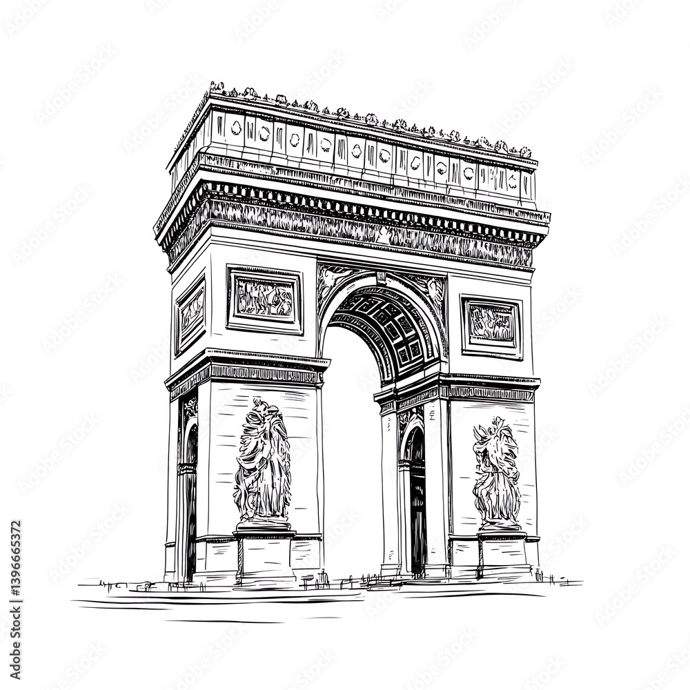 Fototapeta premium Hand-drawn sketch of Arc de Triomphe. (1)