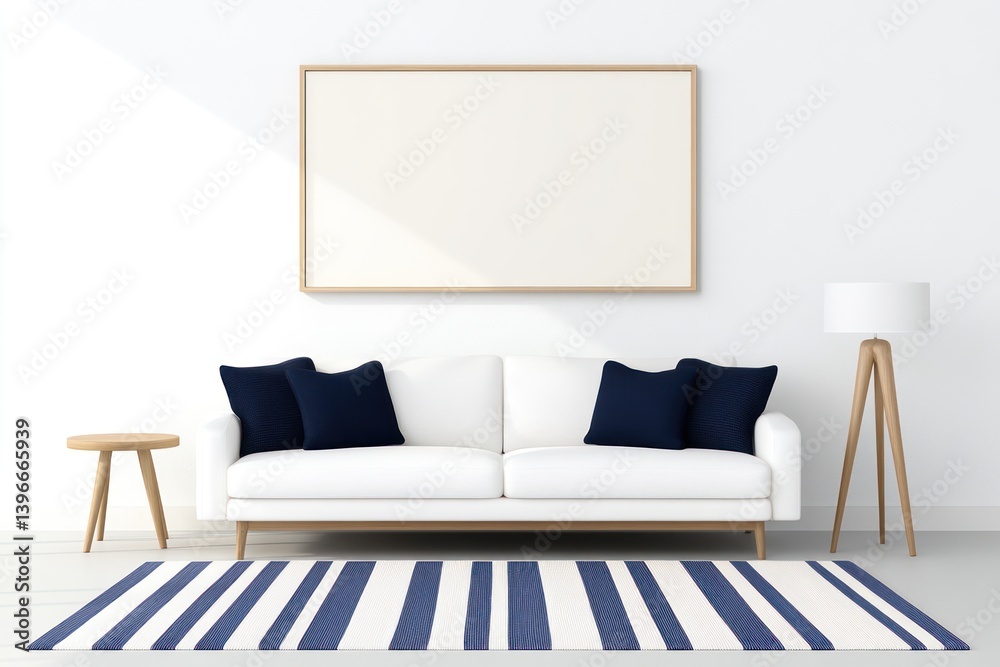 Modern Living Room Interior with White Sofa: 3D Rendering