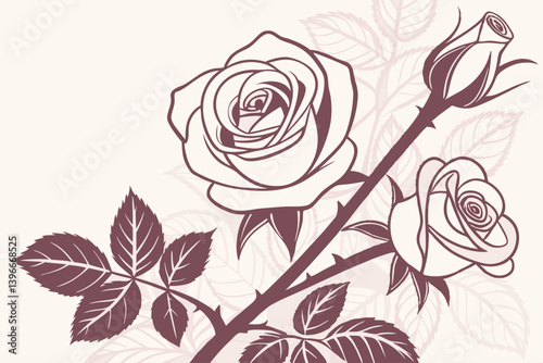 Botanical Rose Border with Pastel Gradient for Wedding Invitations

