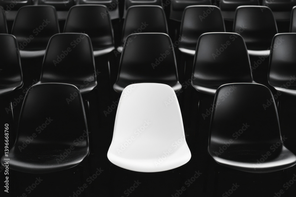 Naklejka premium Single white seat amongst black seats in empty stadium