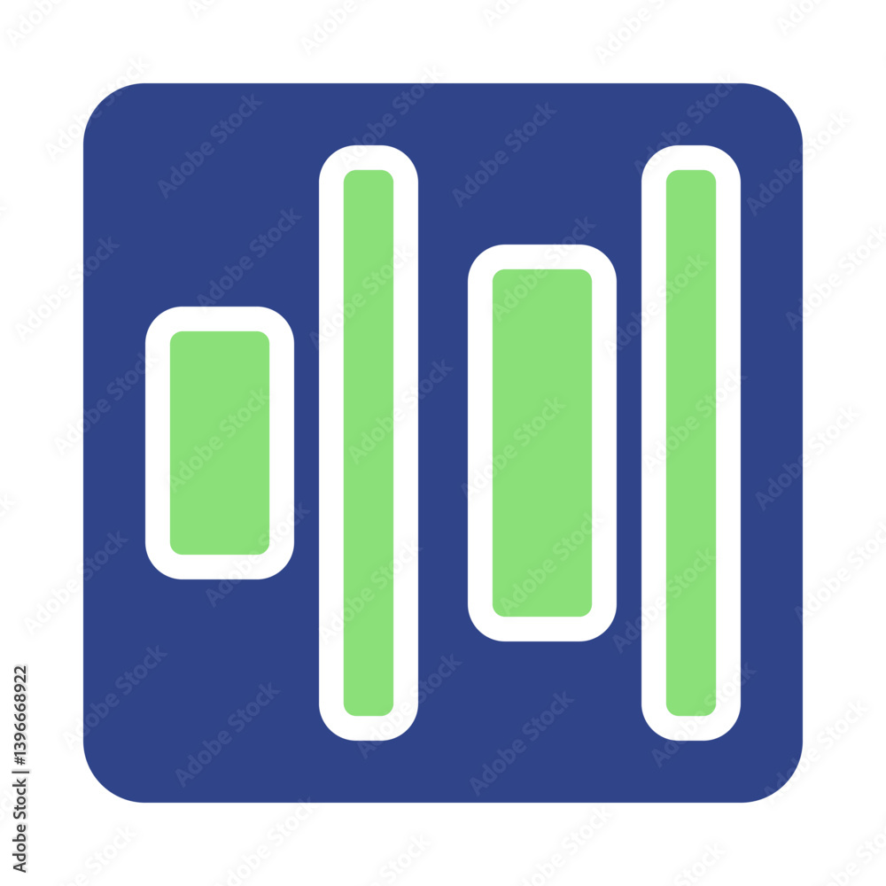 Stylized Green Bars in Blue Rounded Square Backdrop Stylized Green Bars in Blue Rounded Square Backdrop