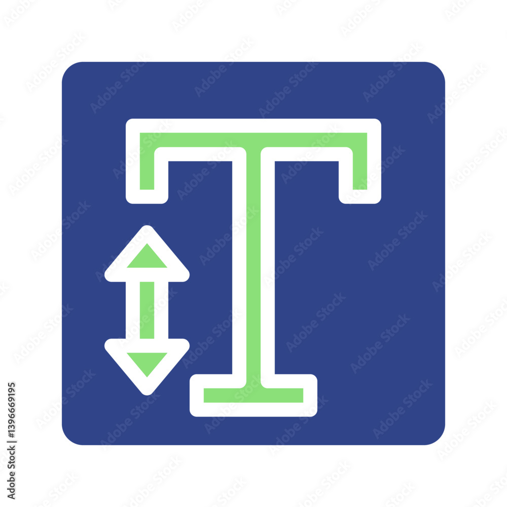 Letter T Icon with Adjustable Height on Blue Square Letter T Icon with Adjustable Height on Blue Square