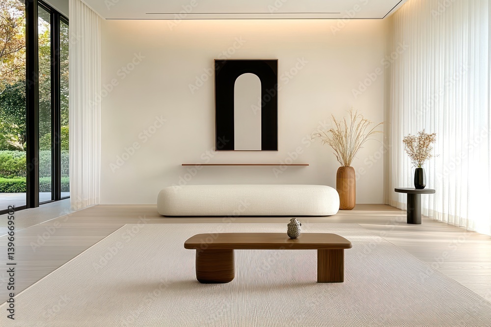 Modern Living Room with Minimalist Japandi Style Interior Design