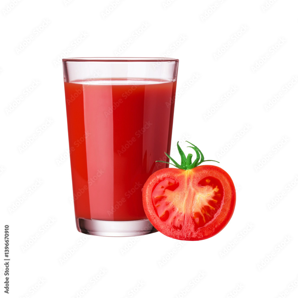 Glass of tomato juice with slice on transparent background Glass of tomato juice with slice on transparent background