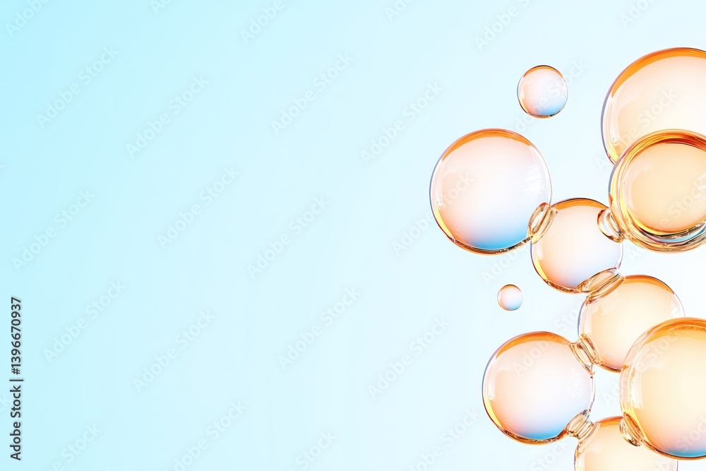Molecular Structure Encapsulated in Liquid Bubble on Soft Background - Skin Care Cosmetics Solution Concept - 3D Rendering