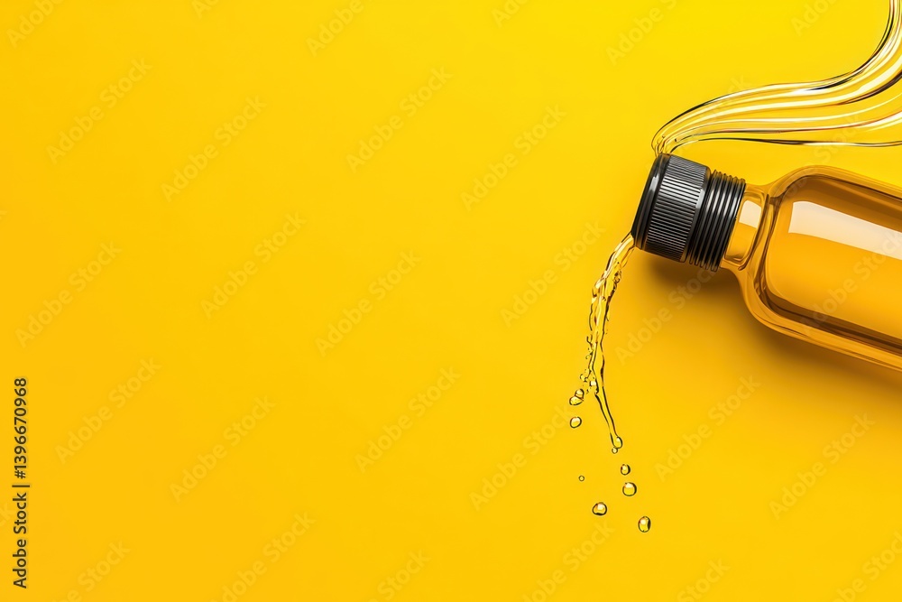 Motor Oil Bottle with Splash and Drops - Synthetic or Mineral Oil Change Service Vector Poster for Diesel or Gasoline Auto Engines