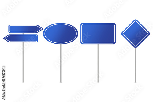 Blue direction boards. Double arrow sign. Vector road shape. Simple blank panel. EPS 10.